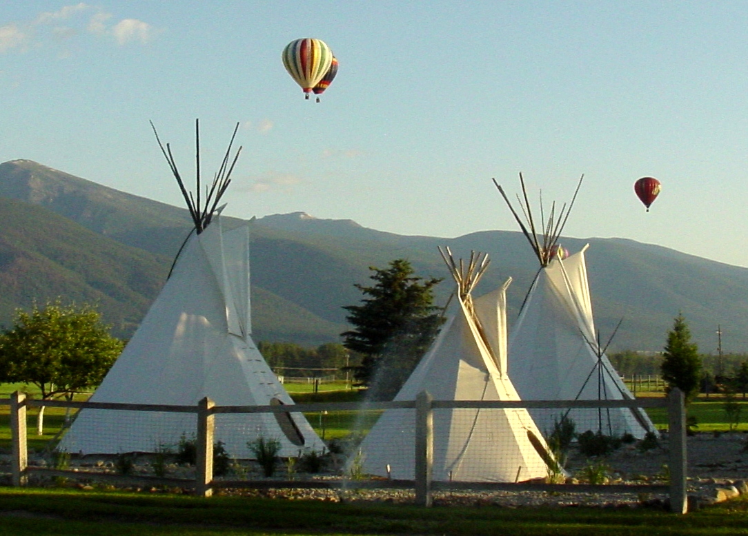 hot air balloons over Salish encampment