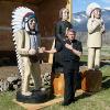 Fr. Drury introduces the statues to the crowd on opening day at Historic St. Mary's Mission.